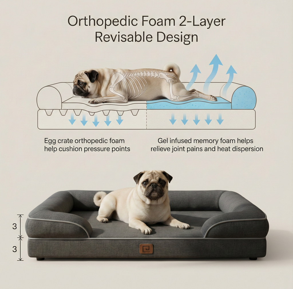 Pug Orthopedic Bed - High Quality Premium Bed for Pugs
